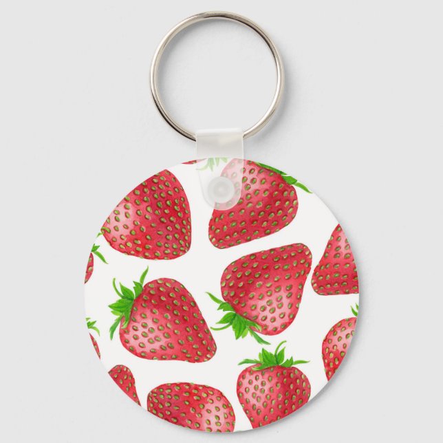 Strawberries watercolor pattern keychain (Front)