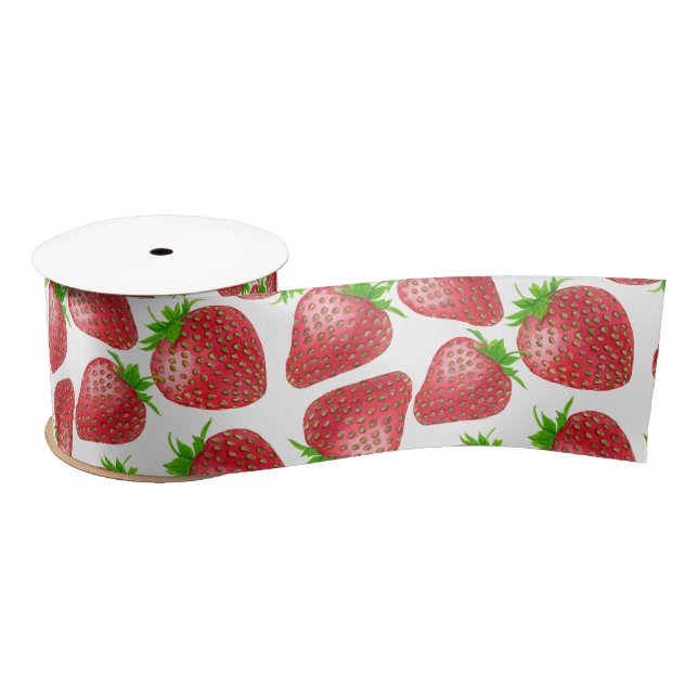 Strawberries watercolor pattern satin ribbon (Spool)