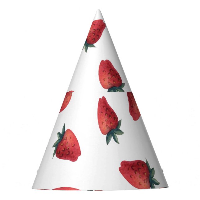 Strawberries Watercolor: Playful Seamless Pattern Party Hat (Front)