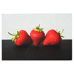 Strawberries White Over Black 36x24(90x60cm)wamea Metal Print