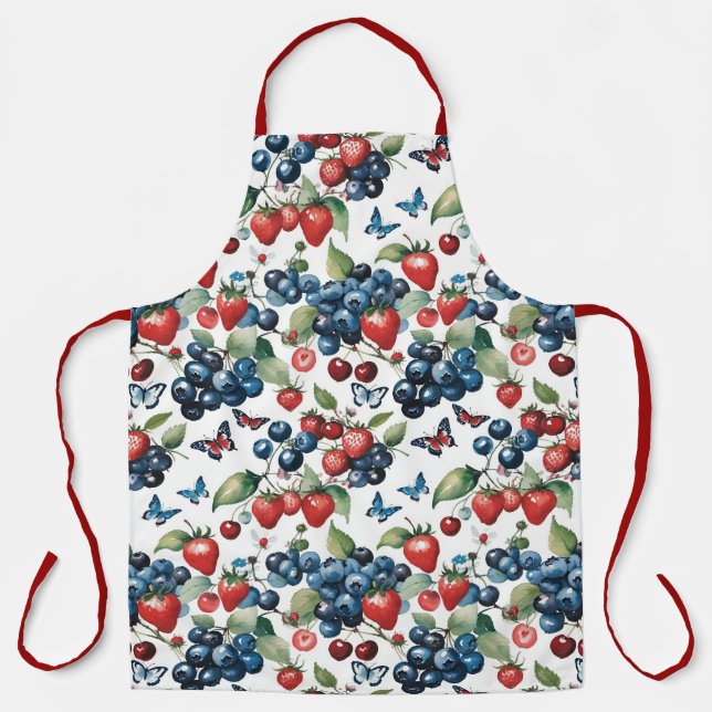 Strawberries With Blueberries and Butterflies Apron (Front)