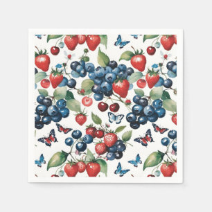 Strawberries With Blueberries and Butterflies Napkins