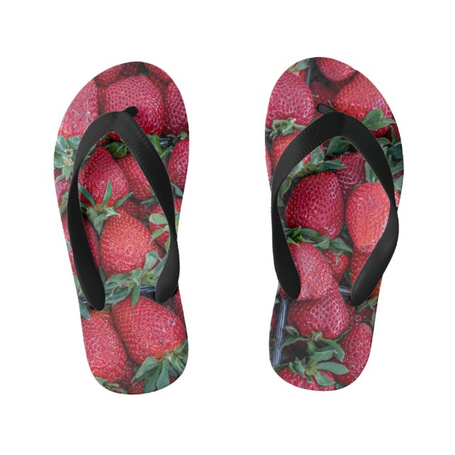 Strawberries with green leaves kid's flip flops (Footbed)