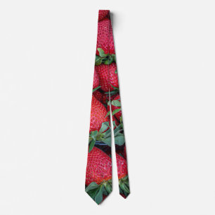 Strawberries with green leaves neck tie