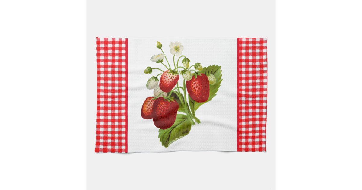 Black hand towel with strawberries. Kitchen dishcloths. Strawberry