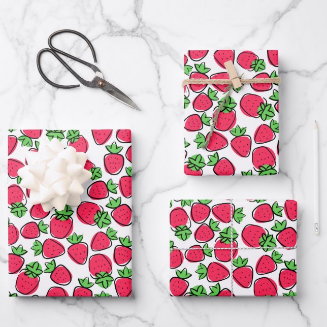Strawberries Wrapping Paper Sheets (Front)