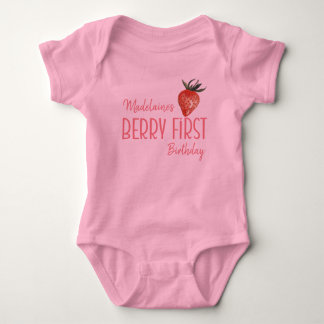 Strawberry 1st Berry First Birthday Pink Baby Bodysuit