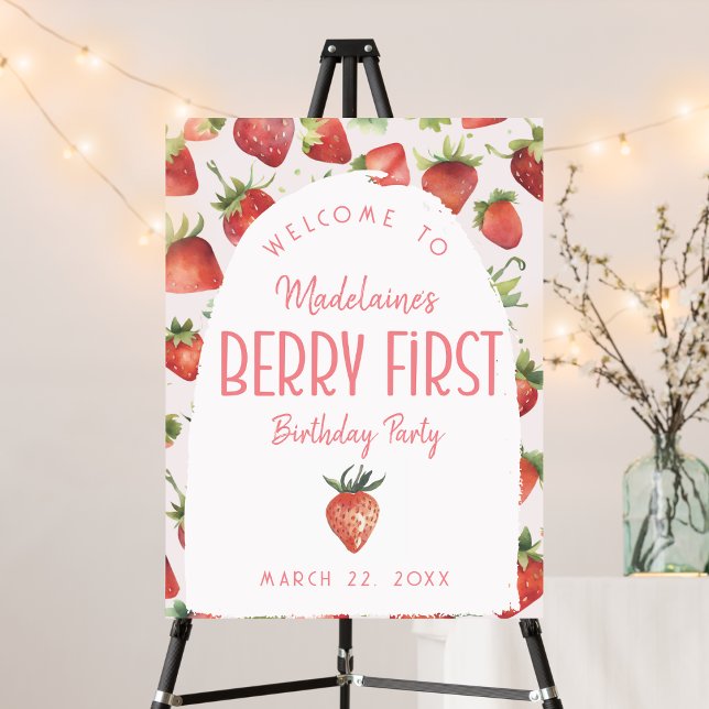 Strawberry 1st Berry First Birthday Welcome   Foam Board (Creator Uploaded)