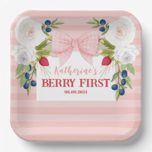 Strawberry 1st Berry First strawberry Birthday Paper Plates