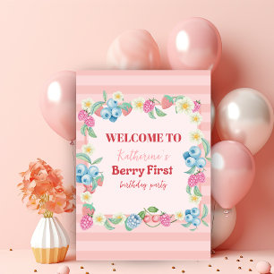 Strawberry 1st Berry Sweet Birthday Welcome Sign