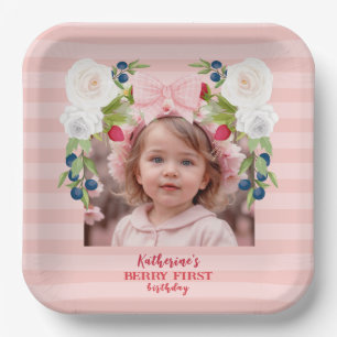 Strawberry 1st Berry Sweet Birthday Welcome Sign Paper Plates