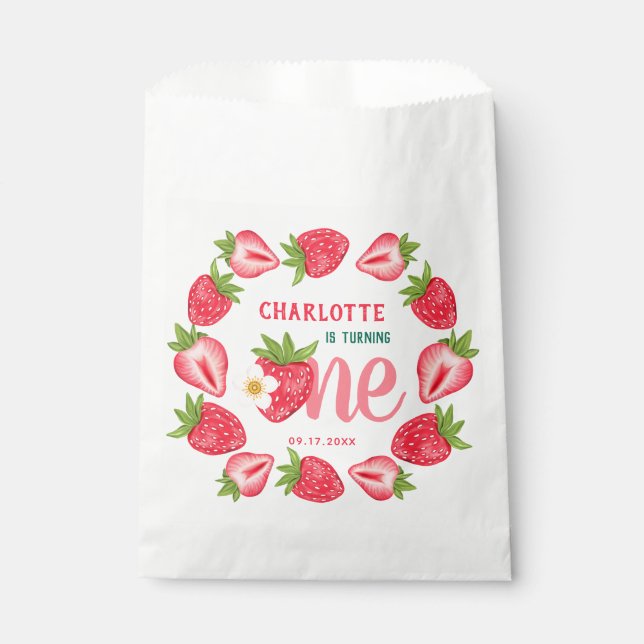 Strawberry 1st Birthday Baby Berry Sweet Party Favor Bag (Front)