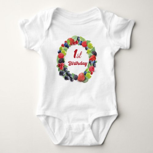 Strawberry 1st Birthday Baby Bodysuit