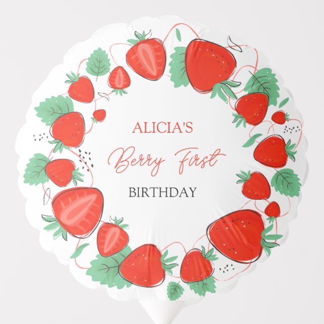 Strawberry 1st Birthday Balloon (Front)