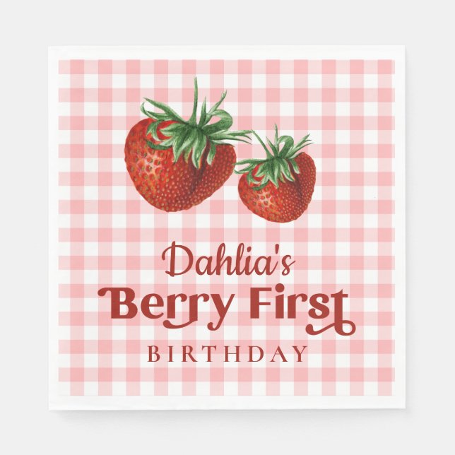Strawberry 1st Birthday Berry First Birthday Napkins (Front)