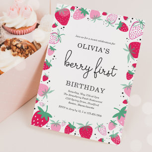Strawberry 1st Birthday Berry First Birthday Party Invitation
