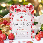 Berry Sweet ONE Strawberry Birthday Girl Party Invitation
