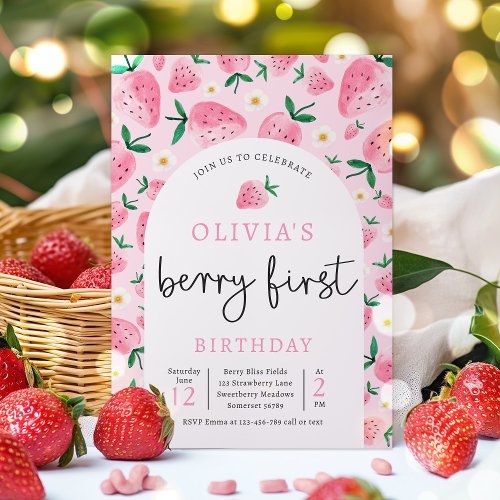 Strawberry 1st Birthday Berry First Birthday Party Invitation