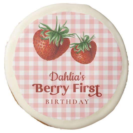 Strawberry 1st Birthday Berry First Birthday Sugar Cookie (Front)