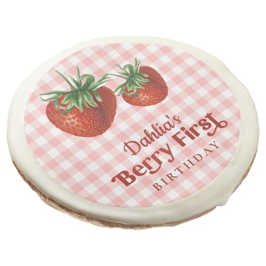 Strawberry 1st Birthday Berry First Birthday Sugar Cookie (Angled)