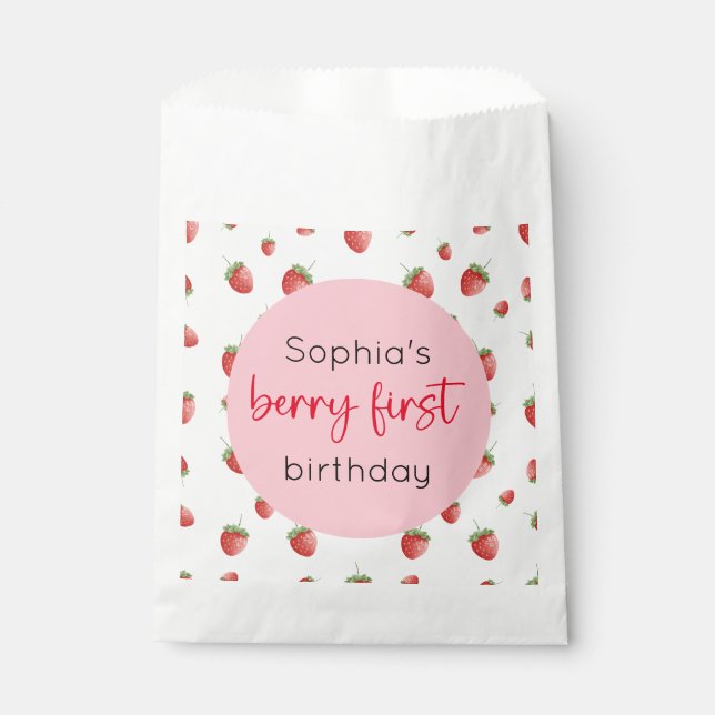 Strawberry 1st Birthday Berry First Favor Bag (Front)