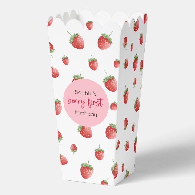 Strawberry 1st Birthday Berry First Favor Boxes (Front)