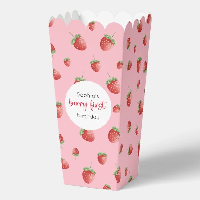 Strawberry 1st Birthday Berry First Favor Boxes (Front)