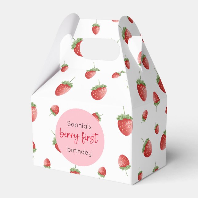 Strawberry 1st Birthday Berry First Favor Boxes (Front Side)
