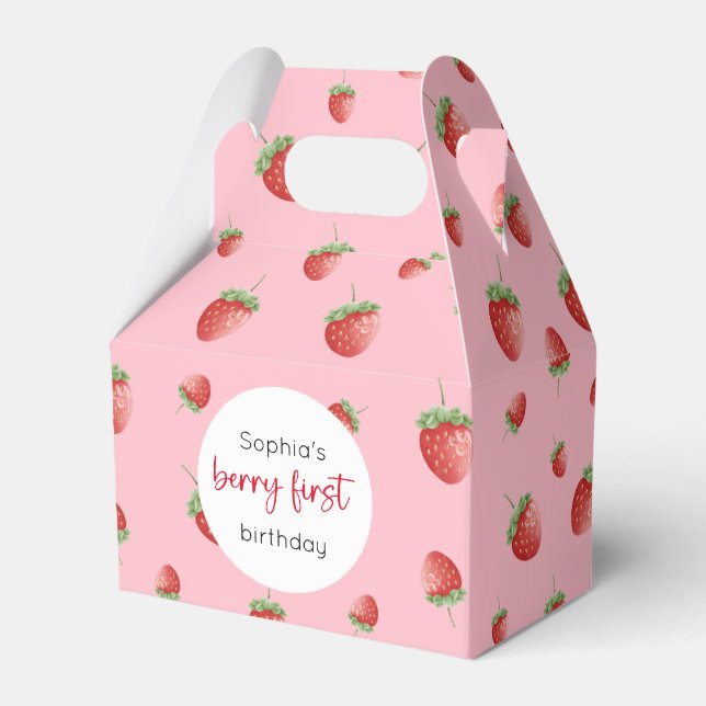 Strawberry 1st Birthday Berry First Favor Boxes (Front Side)