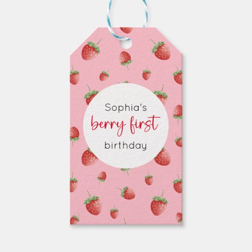 Strawberry 1st Birthday Berry First Gift Tags