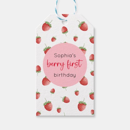 Strawberry 1st Birthday Berry First Gift Tags