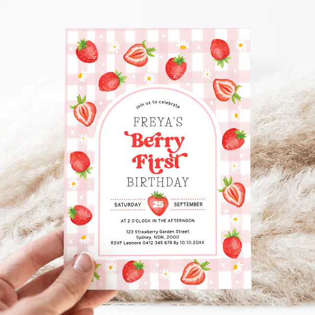 Strawberry 1st Birthday | Berry First Girl Party Invitation | Zazzle