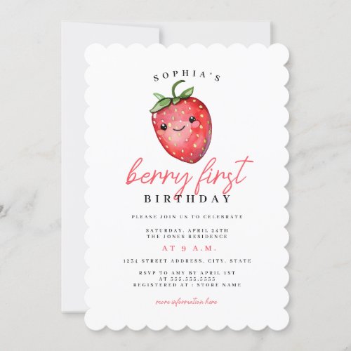 Strawberry 1st Birthday Berry First Invitation