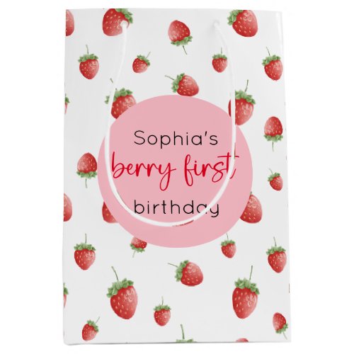 Strawberry 1st Birthday Berry First Medium Gift Bag