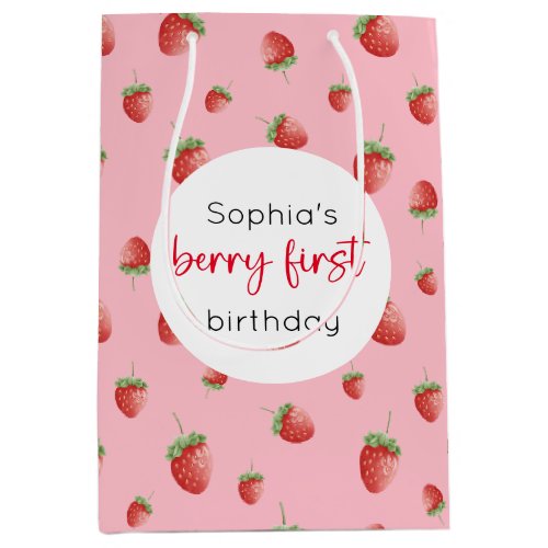 Strawberry 1st Birthday Berry First Medium Gift Bag