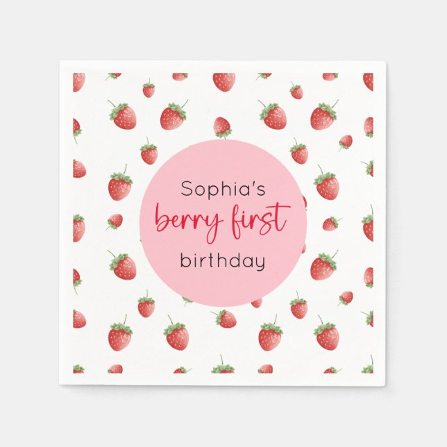 Strawberry 1st Birthday Berry First Napkins (Front)