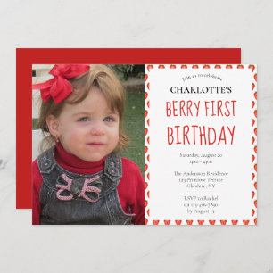 Strawberry 1st Birthday Berry First Photo Party Invitation