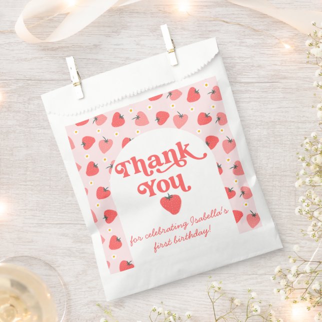 Strawberry 1st Birthday Berry First Thank You Favor Bag (Clipped)
