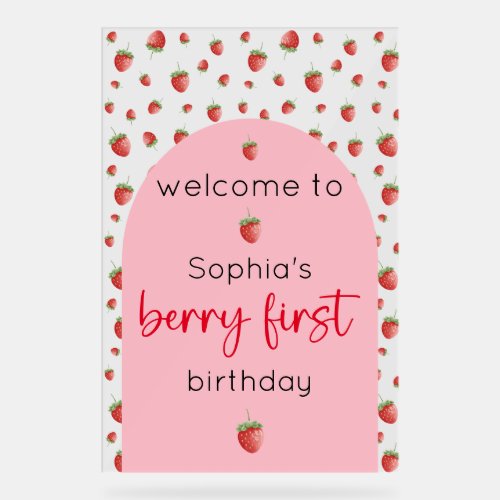 Strawberry 1st Birthday Berry First Welcome Acrylic Sign