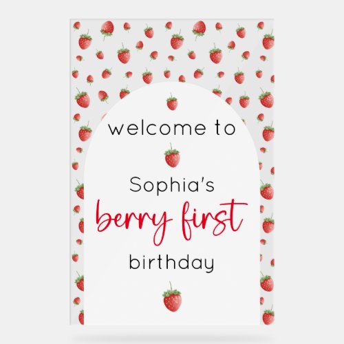 Strawberry 1st Birthday Berry First Welcome Acrylic Sign