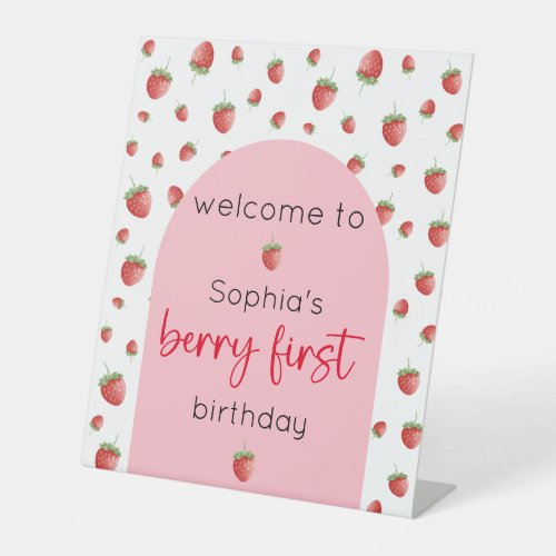 Strawberry 1st Birthday Berry First Welcome Pedestal Sign