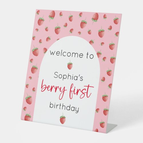 Strawberry 1st Birthday Berry First Welcome Pedestal Sign