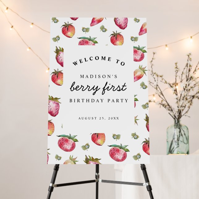 Strawberry 1st Birthday Berry First Welcome Sign (In Situ (Stand))