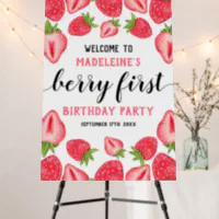 Strawberry 1st Birthday Berry First Welcome Sign