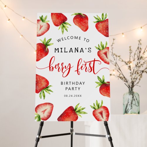 Strawberry 1st Birthday Berry First Welcome Sign