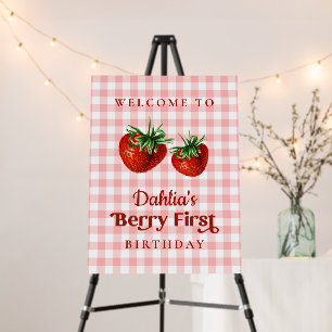Strawberry 1st Birthday Berry First Welcome Sign