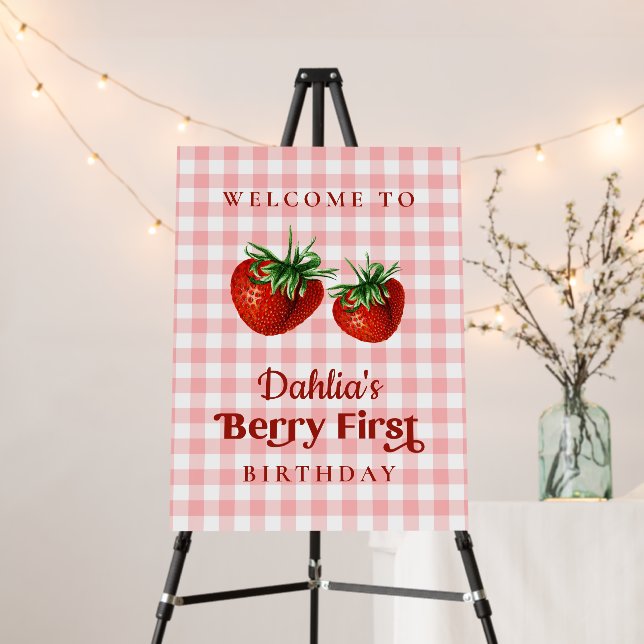 Strawberry 1st Birthday Berry First Welcome Sign (In Situ (Stand))