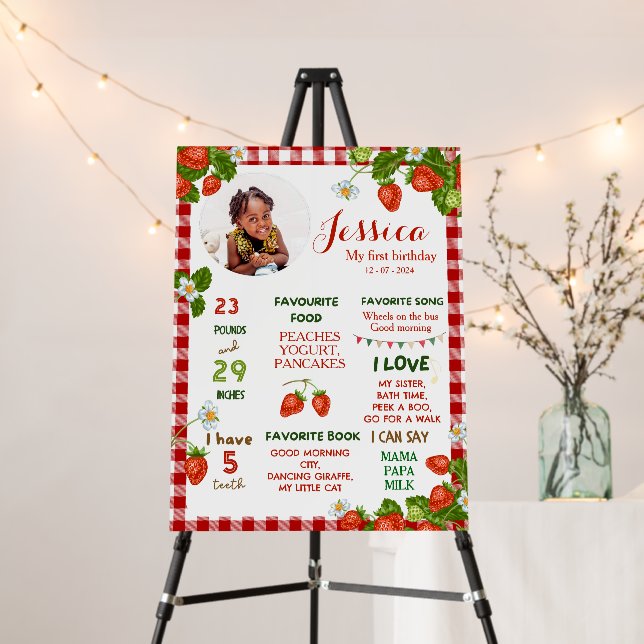 Strawberry 1st Birthday Berry First Welcome Sign (In Situ (Stand))