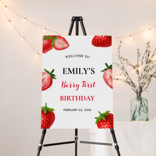 Strawberry 1st Birthday Berry First Welcome Sign