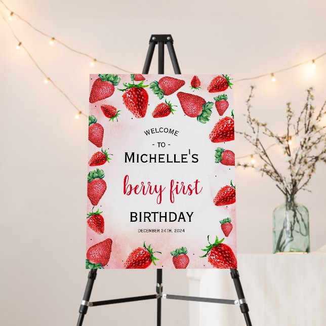 Strawberry 1st Birthday Berry First Welcome Sign (In Situ (Stand))